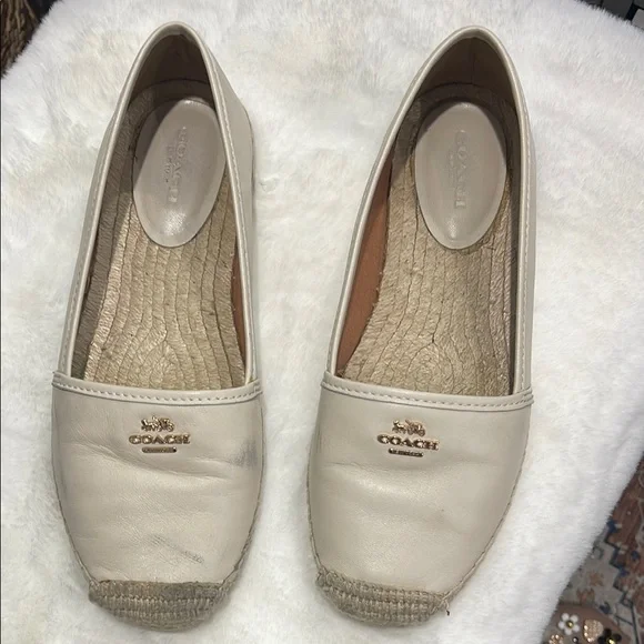 COACH- Rhodelle Soft Lambskin Women's Chalk Espadrille Flats- 9M - Picture 1 of 10